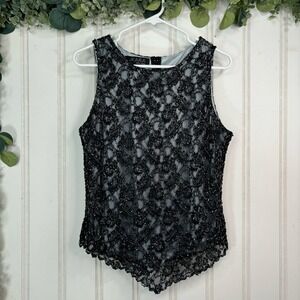 J Kara Vintage Beaded Blouse XL Black Sleeveless Formal Evening Party Glam